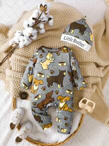 男嬰卡通圖案連身褲&帽 - 彩色 - 查看 1