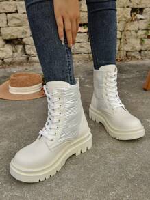 Women's Beige Ankle Boots - White - View 2