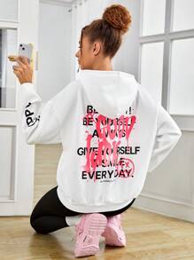 SHEIN Teen Girls' Knitted Sweatshirt With Back Letter Pattern - White - View 8