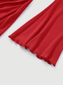 SHEIN MOD Draped Collar Flounce Sleeve Ruched Wrap Hem Bell Sleeves Red Long Dress - Red - View 4