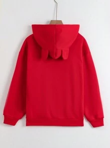 SHEIN EZwear Sudadera Con Capucha De Mujer De Color Rojo - Rojo - Ver 2