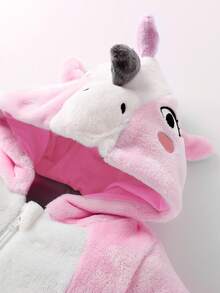 Baby Girl Cartoon 3D Ear Design Hooded Flannel Costume Jumpsuit - Pink - View 7