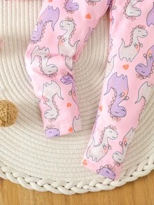 Young Girl Cartoon & Letter Graphic Snug Fit PJ Set - Baby Pink - View 4