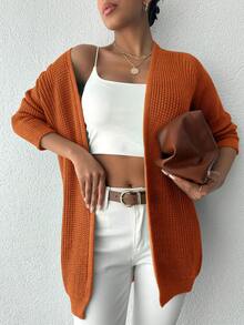 SHEIN Màu thuần Tay áo dài Áo len Mở - Màu be - Xem 5