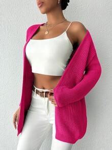SHEIN Solid Color Long Sleeve Cardigan - Pink - View 5