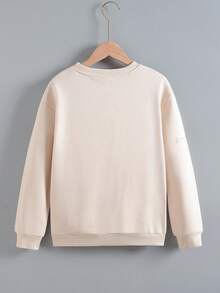 SHEIN 男大童標語圖案加絨內裏運動衫 - 白色 - 查看 2
