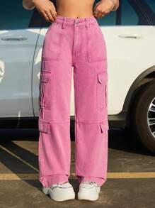 SHEIN ICON 翻蓋口袋工裝牛仔褲