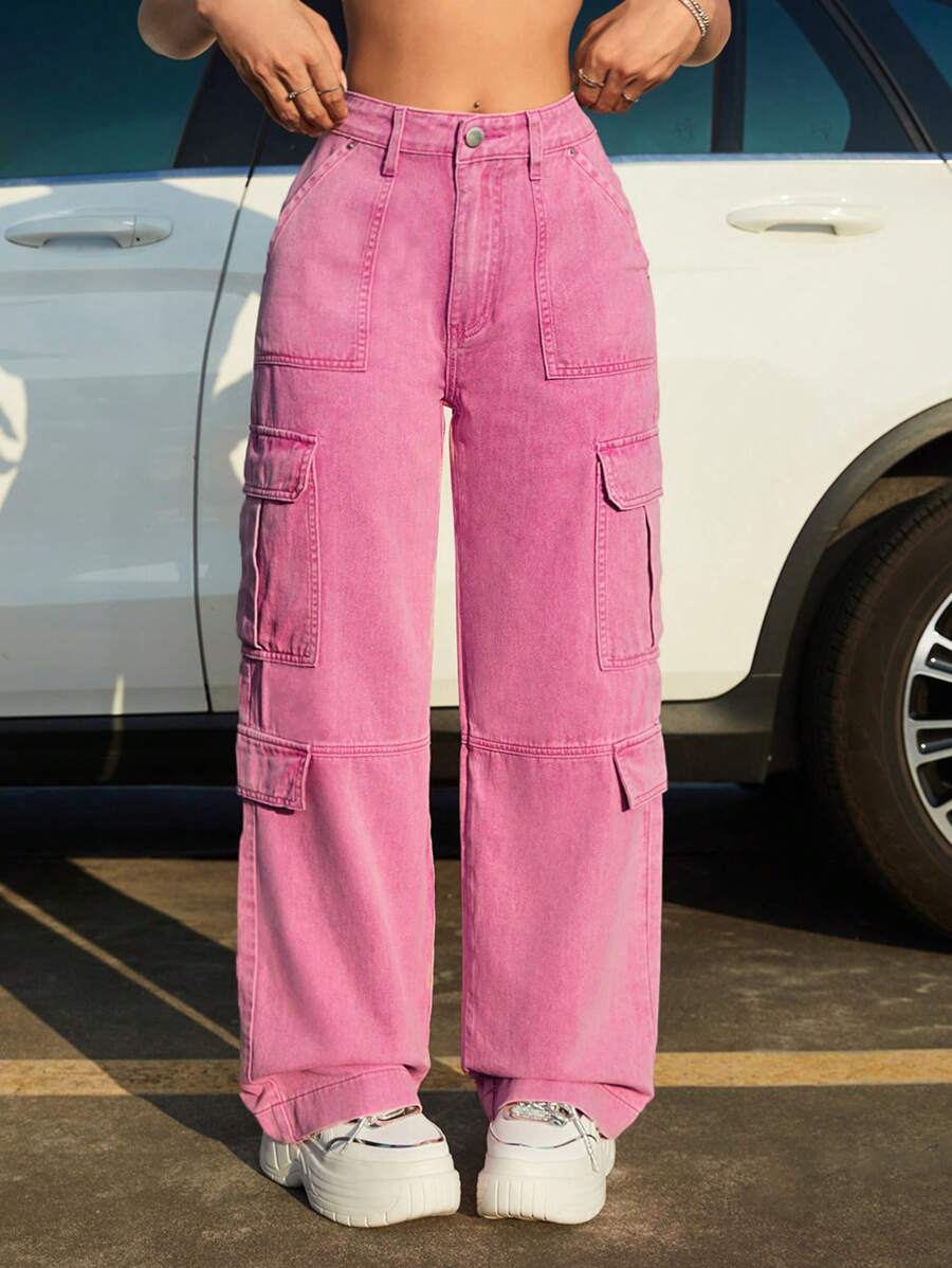 SHEIN ICON 翻蓋口袋工裝牛仔褲