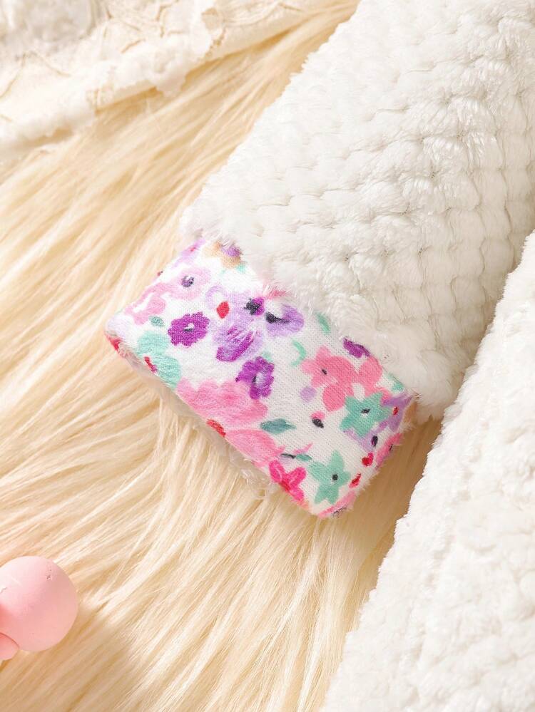 Baby Girls' Floral Fleece Hoodie Jacket, Simple Vacation Style For Spring/autumn