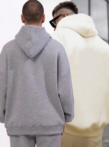 2pcs Men Kangaroo Pocket Drop Shoulder Hoodie - Grey - View 2