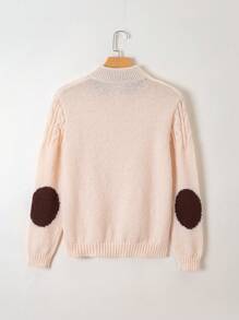 Teen Boy Contrast Panel Cable Knit Sweater - Apricot - View 2