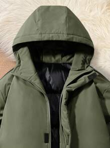 Manfinity Homme Men Flap Pocket Hooded Padded Coat - Army Green - View 4