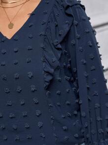 SHEIN LUNE Women's Plus Size V-neck Shirt - Navy Blue - View 6
