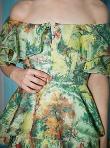 Alice McCall Designer Allover Print Off Shoulder Ruffle Trim Dress, Summer Elegant Dress Outfit, For Holiday, Party, Birthday Outfits, Festival, Wedding Prom Dress - Multicolor - View 7