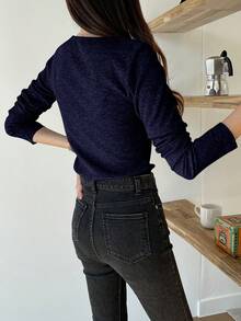 DAZY 實心條紋針織t恤 - 藏蓝色 - 查看 2