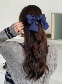 DAZY Minimalist Bow Decor Hair Clip Cute Valentines Claw Clips Hair Claws Hair Barrettes - Navy Blue - View 2