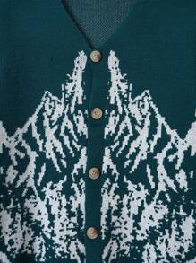 Teen Boy Mountain Pattern Button Front Cardigan - Green - View 3