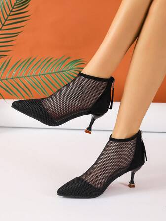秋冬时尚女士网面透气凉靴，女靴，猫跟，派对装扮