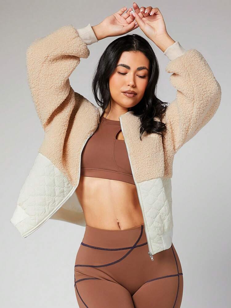 Two Tone Zip Up Teddy Bomber Jacket