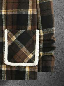 Manfinity Homme Loose Fit Men's Plaid Print Overcoat With Thermal Lining - Brown - View 5