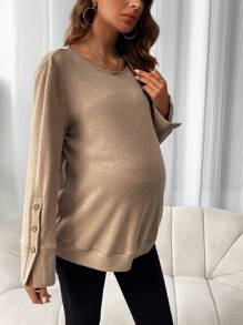 SHEIN Maternity Button Detail Split Cuff Tee