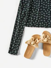 SHEIN VCAY In hoa Ditsy Ren Mộc nhĩ Áo thun - Nhiều màu - Xem 5