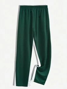Manfinity Loose-Fit Men's Letter Print Sweatpants With Contrast Side Seams And Drawstring Waist - Dark Green - View 2