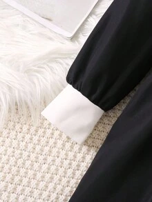 SHEIN 女小童拼接領珍珠串珠娃娃裙 - 黑色 - 查看 4