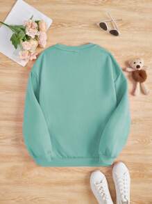 SHEIN Freizeit Weißer Rundhalsausschnitt Sweatshirt Mit Cartoon Muster Für Mädchen Im Herbst Und Winter Geeignet