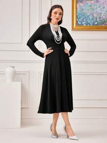 Modelyn Surplice Neck Rib-Knit Solid Dress Dress For Churches Long Evening Dresses - Black - View 3