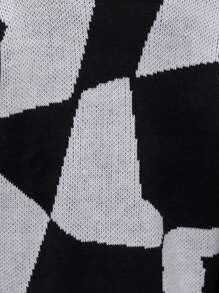 SHEIN LUNE 撞色落肩针织套头衫秋冬毛衣 - 黑與白 - 查看 7