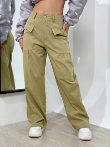 SHEIN Unity Flap Pocket Side Cargo Pants - Green - View 5