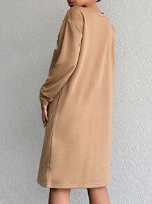 EURMUSE Women's Letter Print Drop Shoulder Dress - Brown - View 2