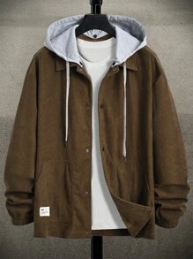 Manfinity Homme 男士寬鬆版對比色連帽外套,採用鈕扣設計 - 棕色 - 查看 1