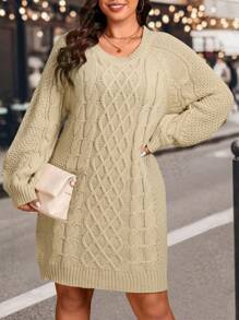 SHEIN Clasi Plus Cable Knit Raglan Sleeve Sweater Dress