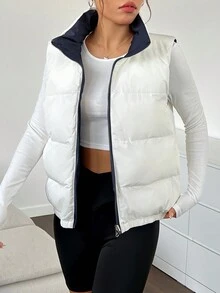 SHEIN EZwear 拉鏈開襟羽絨背心大衣 - 彩色 - 查看 2