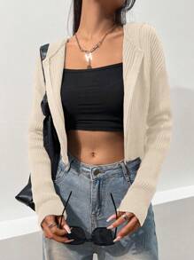 SHEIN Unity 休閒連帽紐扣開襟衫 - 杏色 - 查看 3