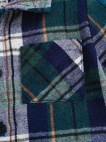 男嬰格紋領休閒上衣純色錐形褲 2 件套 - 墨綠色 - 查看 6