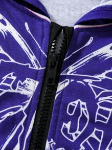 SHEIN Teenager Mädchen Kapuzenpullover mit Reißverschluss Buchstabe & Figur Grafik,