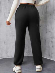 INAWLY Crown & Letter Graphic Elastic Waist Sweatpants - Black - View 2