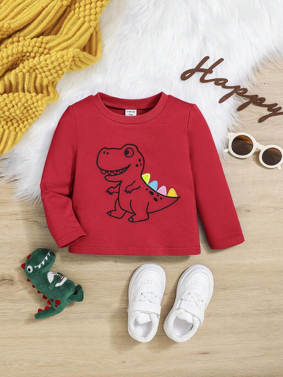 SHEIN Đứa bé trai In Khủng long Áo thun - Đỏ - Xem 1