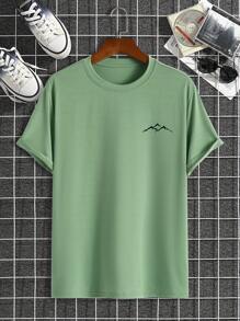 Manfinity Homme Hombres Camiseta con estampado de montaña - Verde - Ver 6