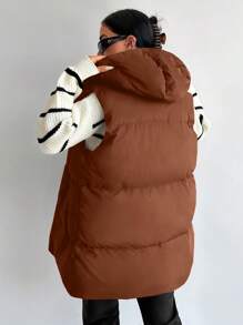 EURMUSE Women's Hooded Padded Vest Jacket - Chocolate Brown - View 2