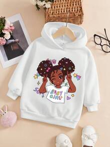 SHEIN Young Girl Figure & Letter Graphic Drop Shoulder Sweatshirt - White - View 1