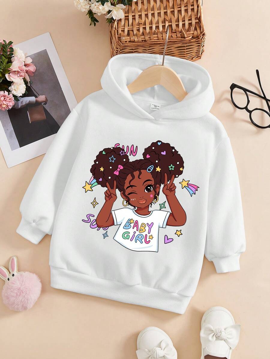 SHEIN Young Girl Figure & Letter Graphic Drop Shoulder Sweatshirt - White - View 1