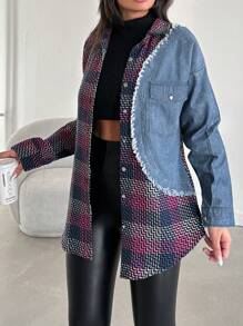 EURMUSE Plaid Notched Lapel Single Breasted Overcoat - Blue - View 4