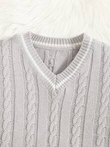 SHEIN 女生修飾風毛衣和短裙套裝,適合秋冬季節 - 淺灰色 - 查看 3