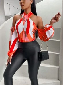 SHEIN Unity Graphic Print Lantern Sleeve Blouse - Multicolor - View 6