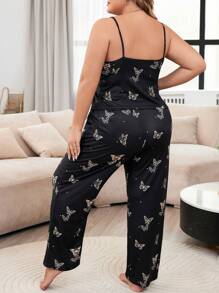 Plus Butterfly Print Lettuce Trim PJ Set / Pajama Set - Black - View 2