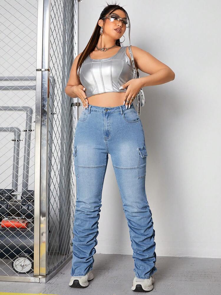 Plus Flap Pocket Side Stacked Jeans